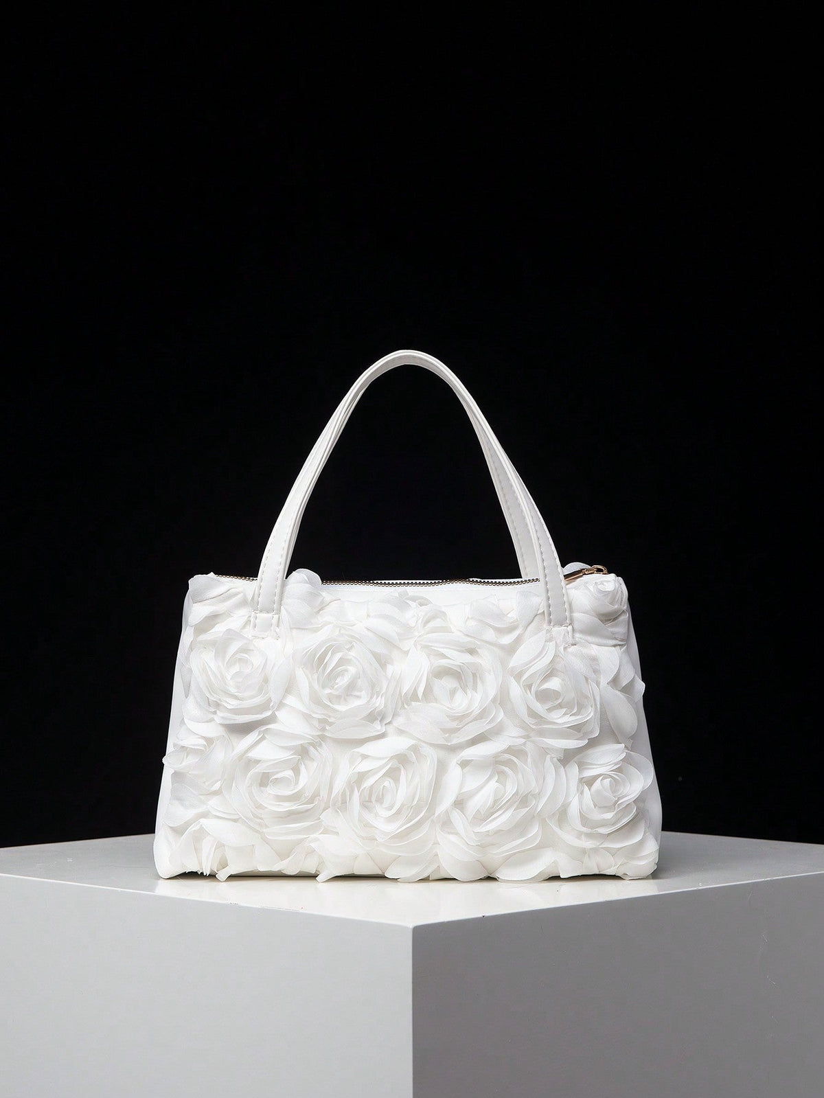 3D rose textured handbag with twin top handles – Rundru