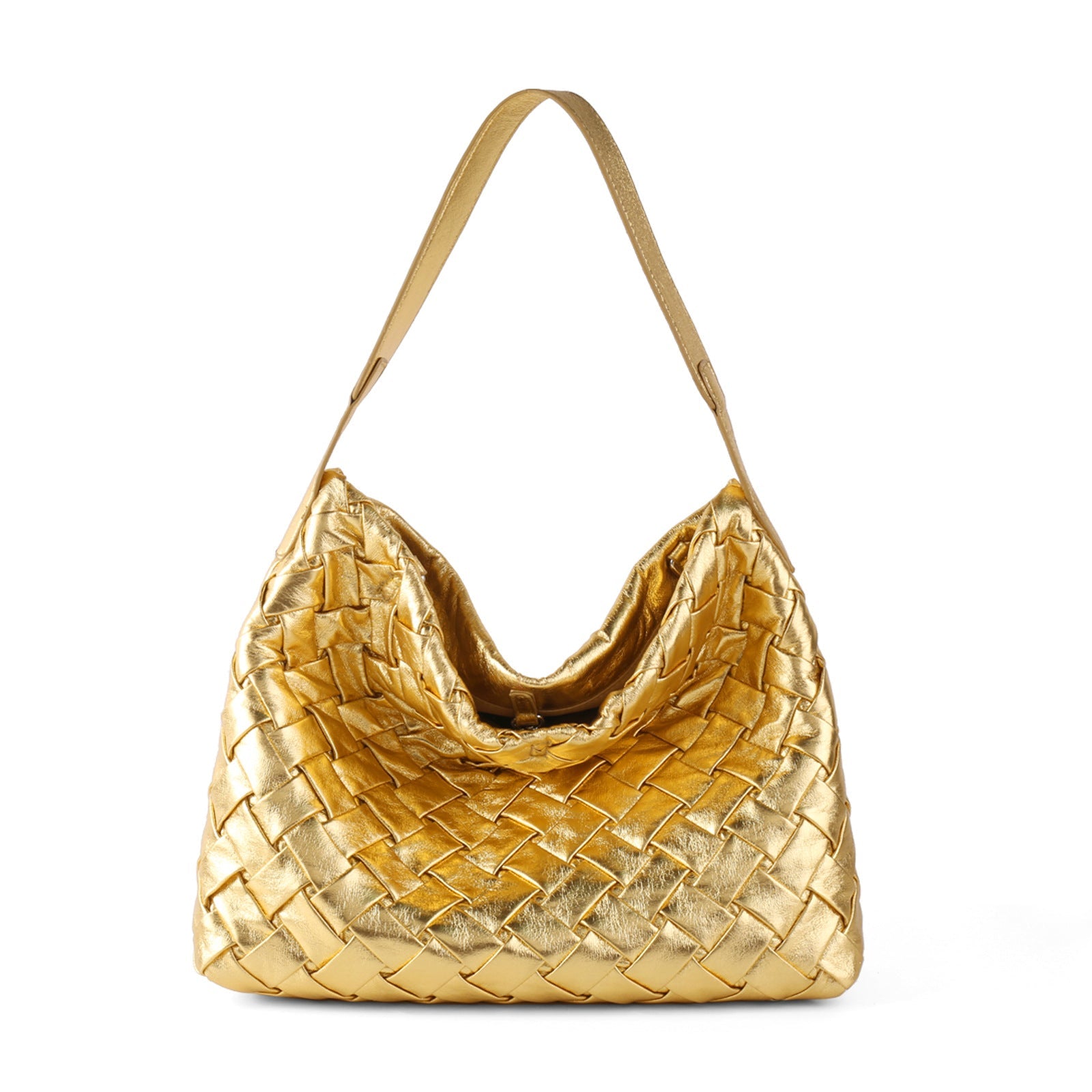 metallic woven hobo bag in gold leather – AUREZ