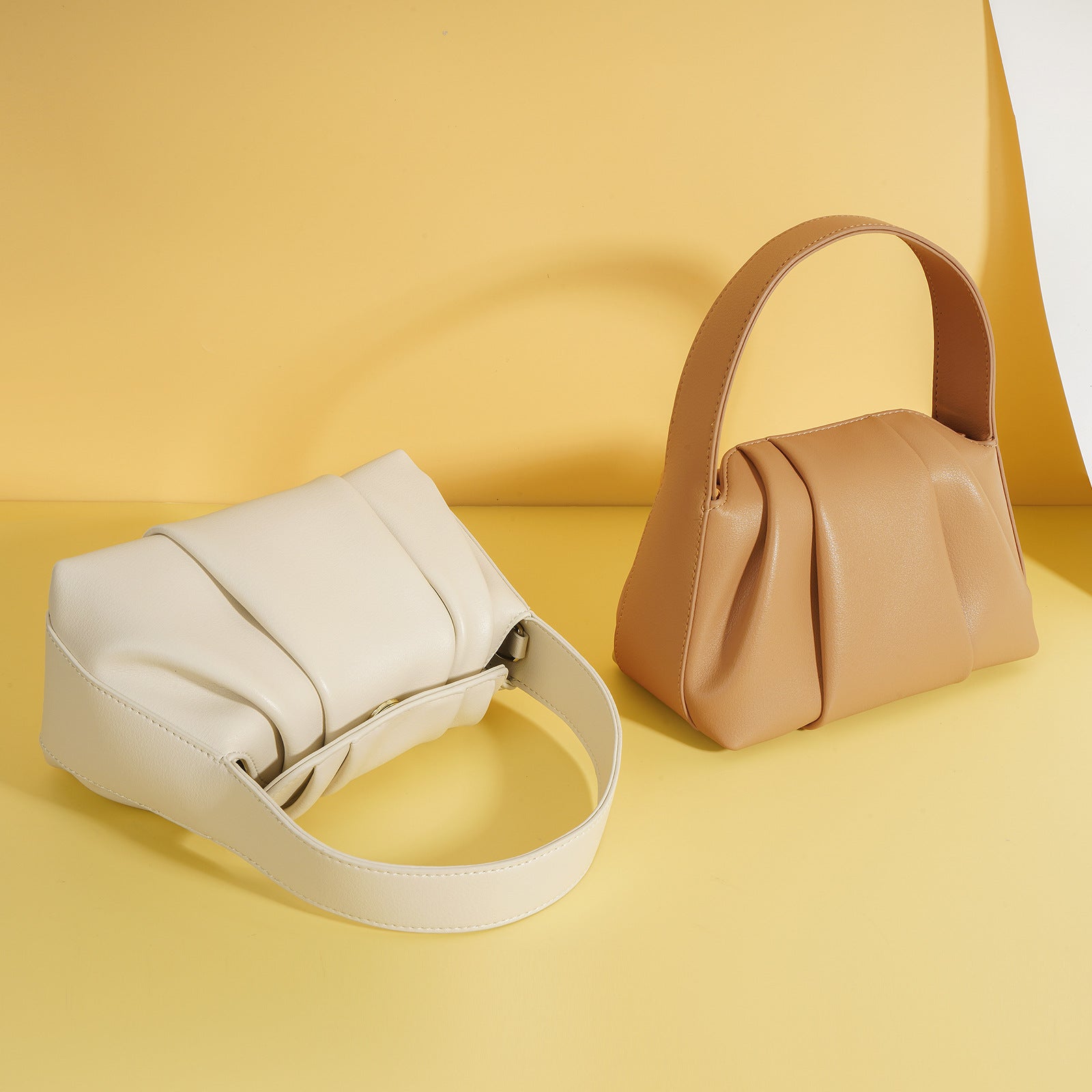 pleated shoulder bag with curved top handle - ALOBA