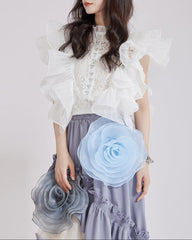 Ruffled floral blouse with lace detail - Ejiny