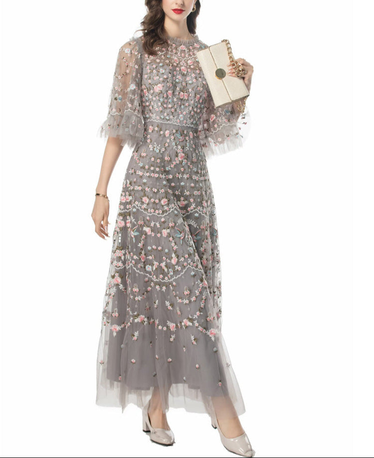 embroidered tulle gown with sheer sleeves – ESMEE