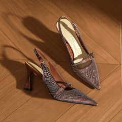 Crystal-Embellished Slingback Pumps with Sculpted Heel – SRNA