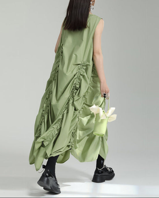 sleeveless gathered bubble-hem dress with side ruching - ORLA