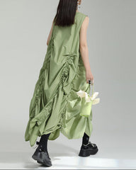 sleeveless gathered bubble-hem dress with side ruching - ORLA