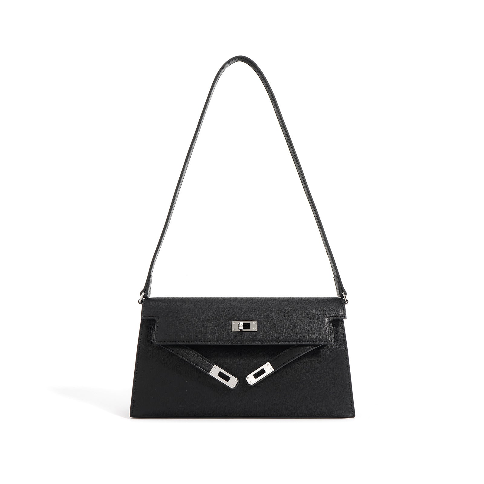 slim trapeze shoulder bag with buckle flap – STONE
