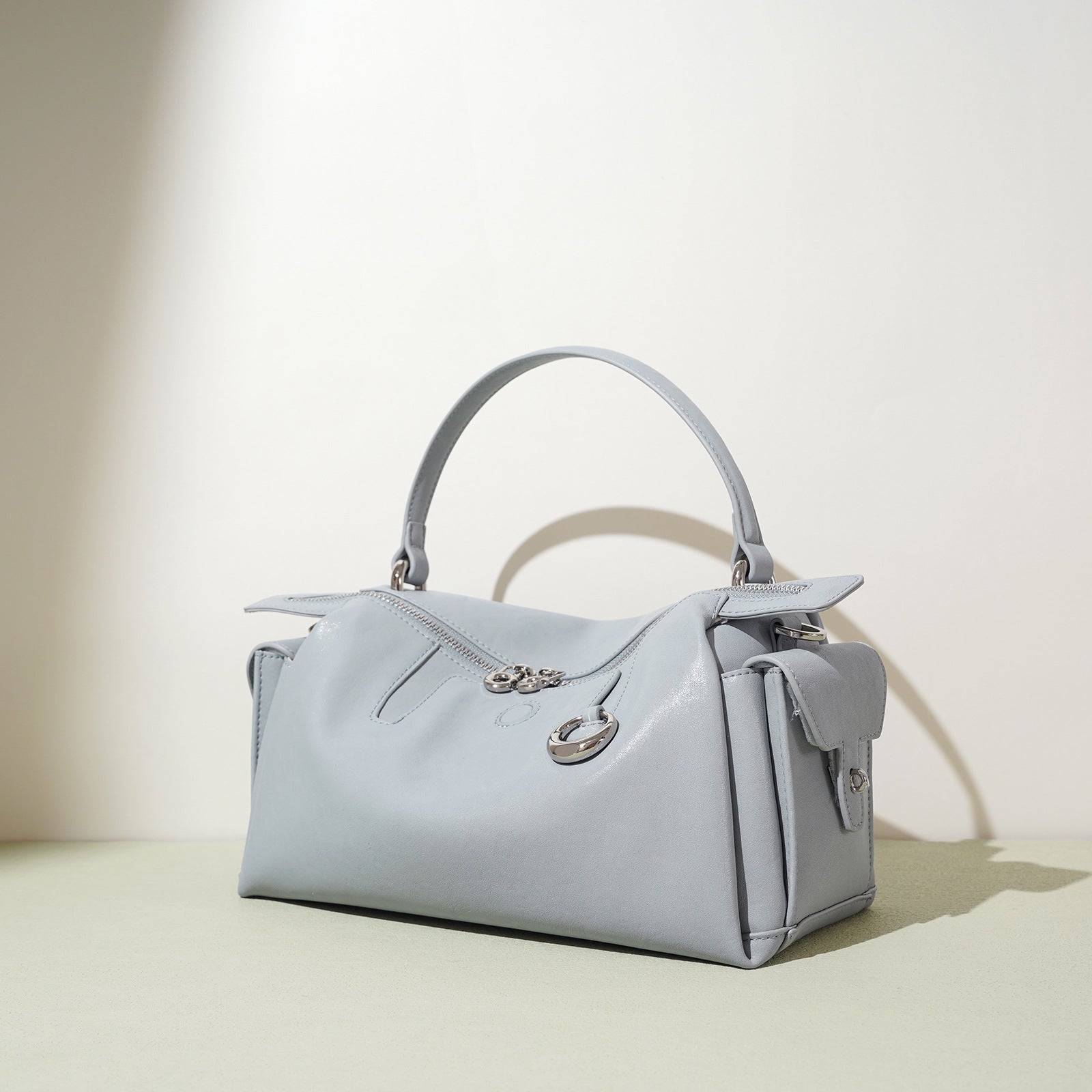 soft-structured zip satchel with curved handle - LUNETRE