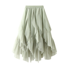 Asymmetrical ruffled mesh skirt with waterfall layers – Apilu