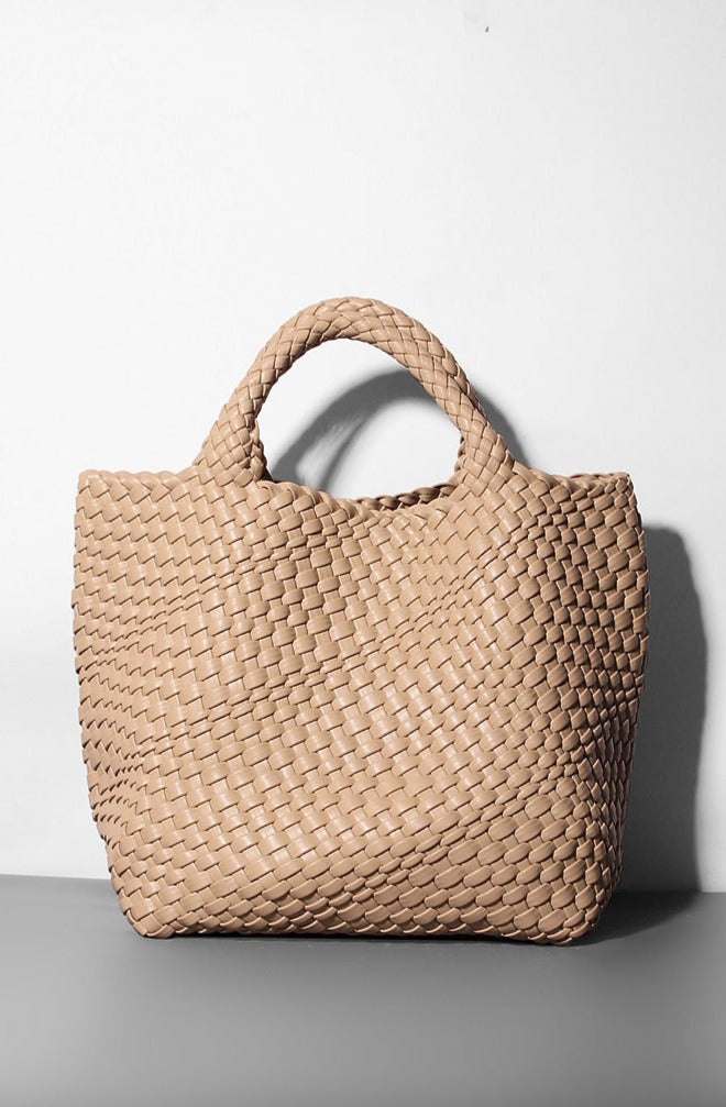 woven leather tote bag with top handles - Aaatrti