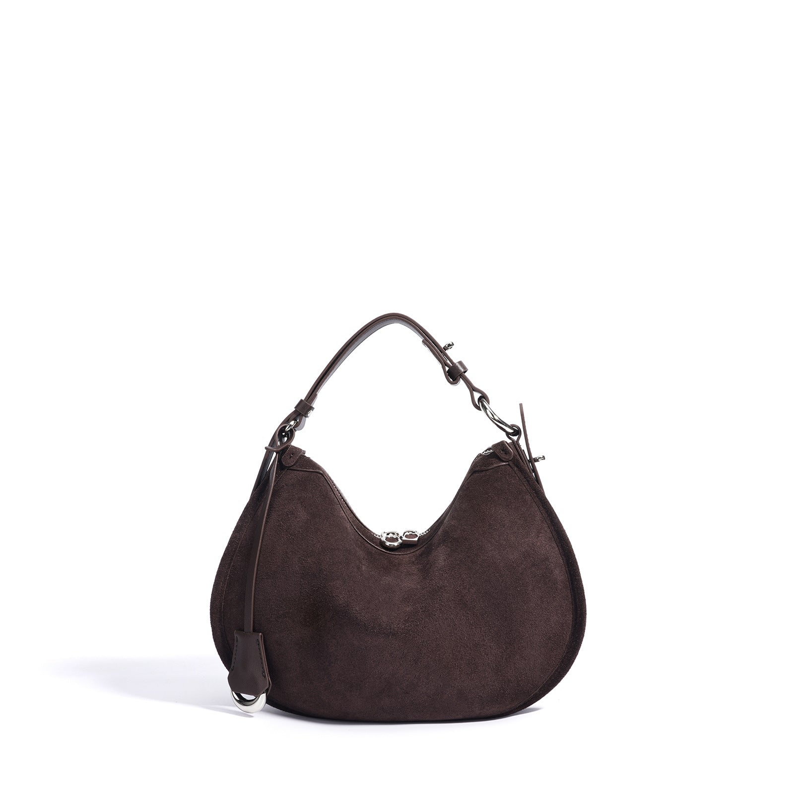 crescent suede shoulder bag with leather trim – SIENNA