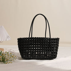 Woven black tote bag with braided handles - Qilna