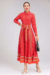 printed belted shirt dress with long sleeves – Adrertu