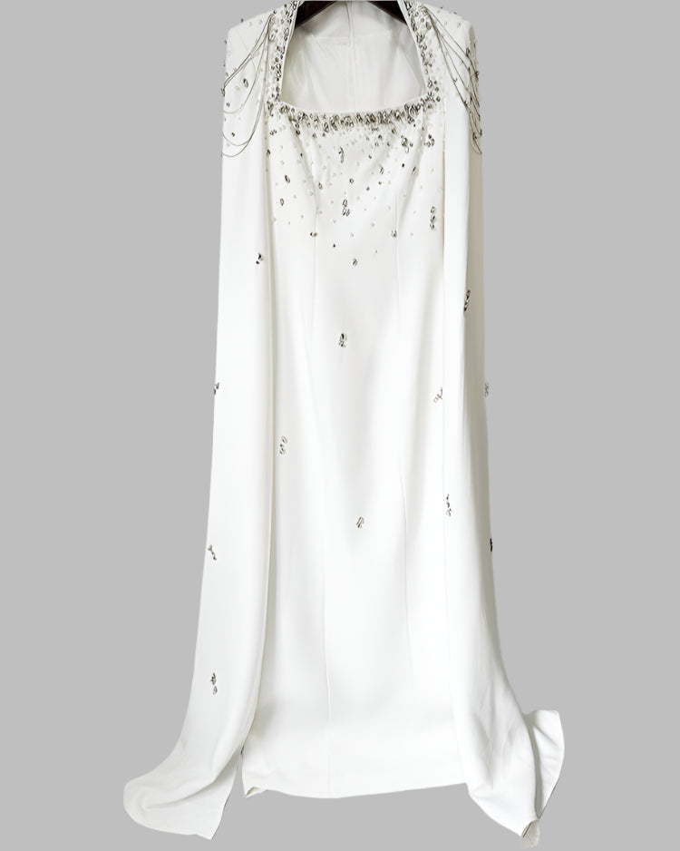 embellished column dress with shoulder cape - Nomalh