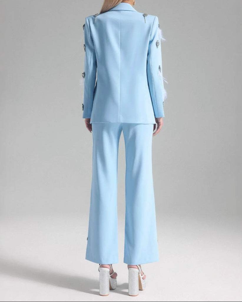 Embellished tailored pantsuit with feather appliqué - Elnu