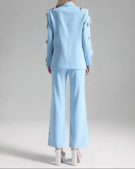 Embellished tailored pantsuit with feather appliqué - Elnu
