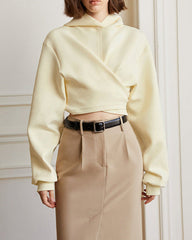 Cropped sweatshirt with extended front ties and hood – Rinta