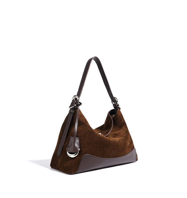 suede crescent hobo bag with leather trim – VERAL
