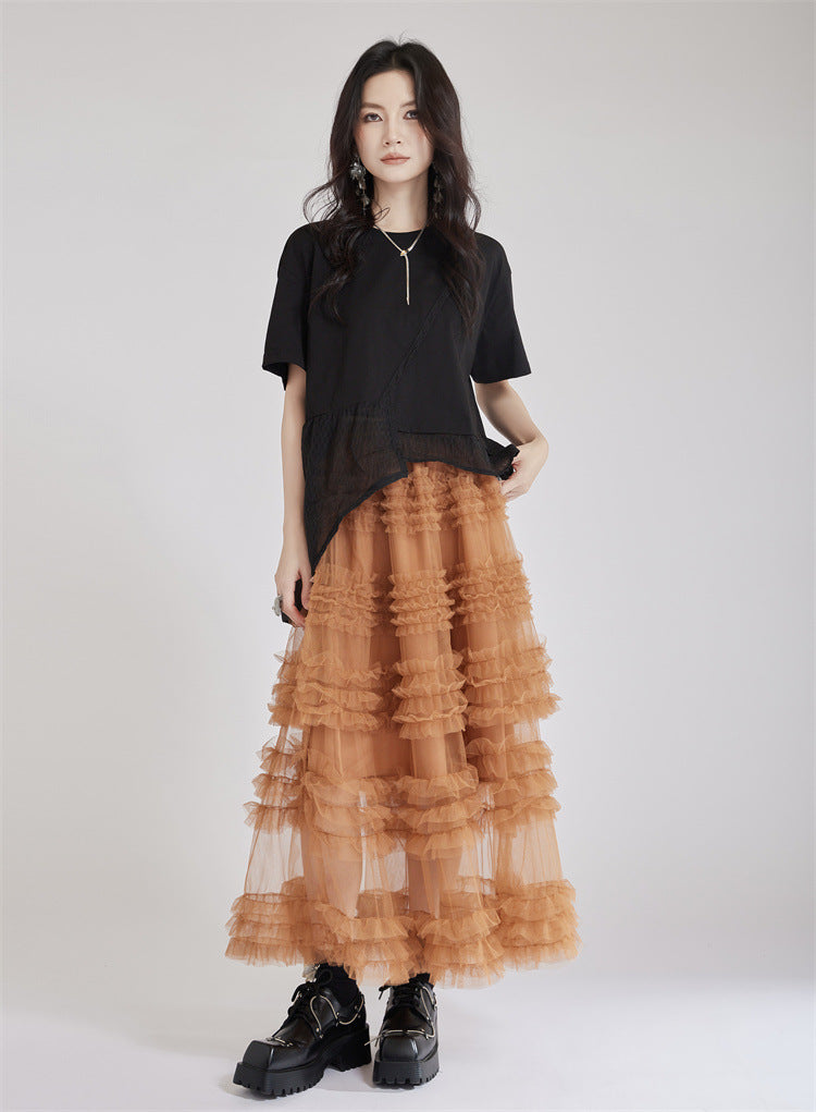 Tiered tulle maxi skirt with ruffle layers - Rinlo