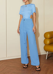 High-waisted straight pants with tie belt - Serwu