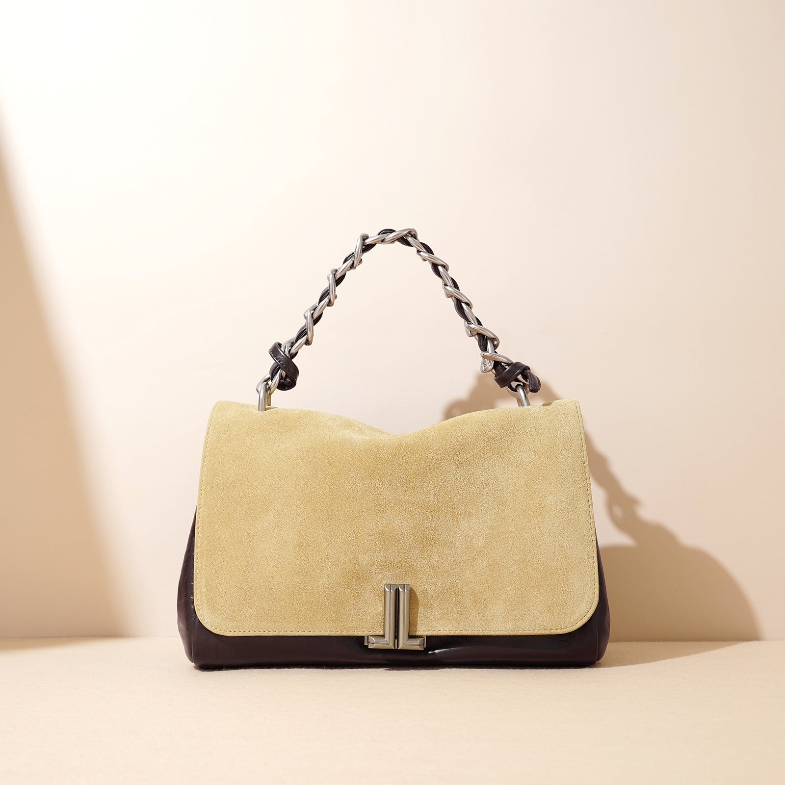 suede flap shoulder bag with chain detail – LUXA