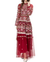 sheer embroidered tulle gown with floral motifs – Fikwesd