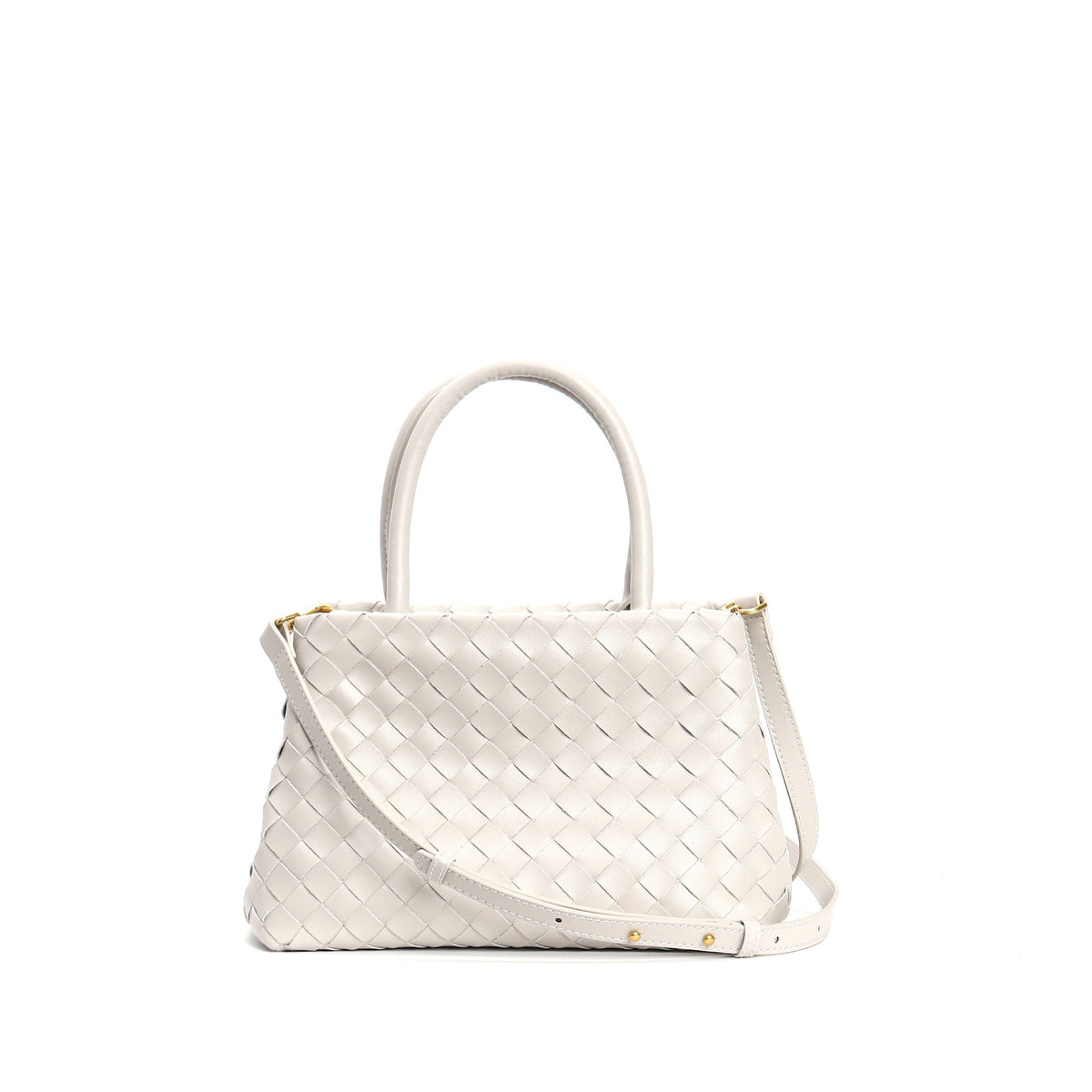 structured woven leather handbag with top handles and shoulder strap - MILZA