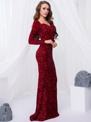 long-sleeve mermaid gown with silver sequins – Tieve