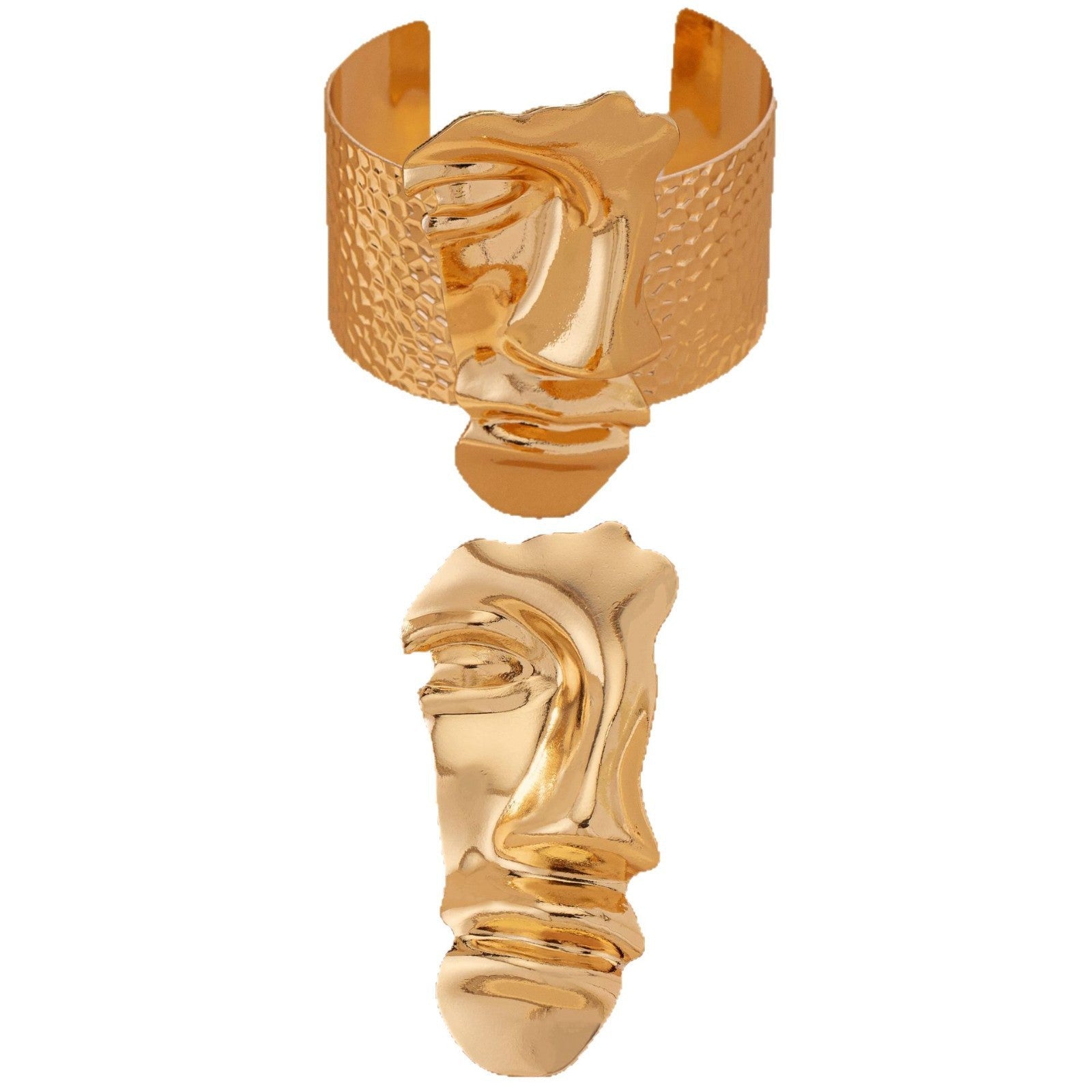 Sculpted face cuff bracelet with textured band - Namlad