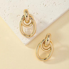 Elongated oval link earrings with polished gold finish - Argiltu