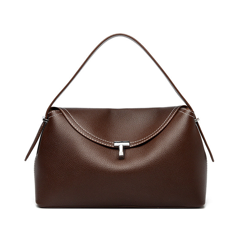 curved flap handbag with contrast stitching – TESSA