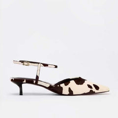 cow print pointed-toe heels with ankle straps – GRAZIA