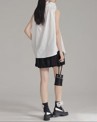 Sleeveless ruffle-collar shirt with bow detail – Endru