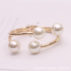 gold open cuff bracelet with oversized pearls – MILA