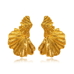 Textured fan-shaped drop earrings with sculpted folds – Nivbi