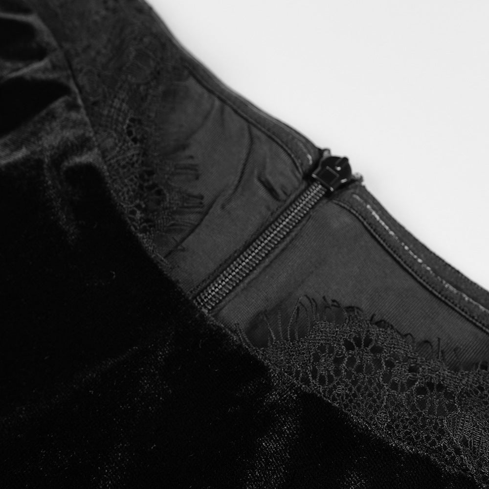 Off-shoulder velvet midi dress with lace trim – Gergana