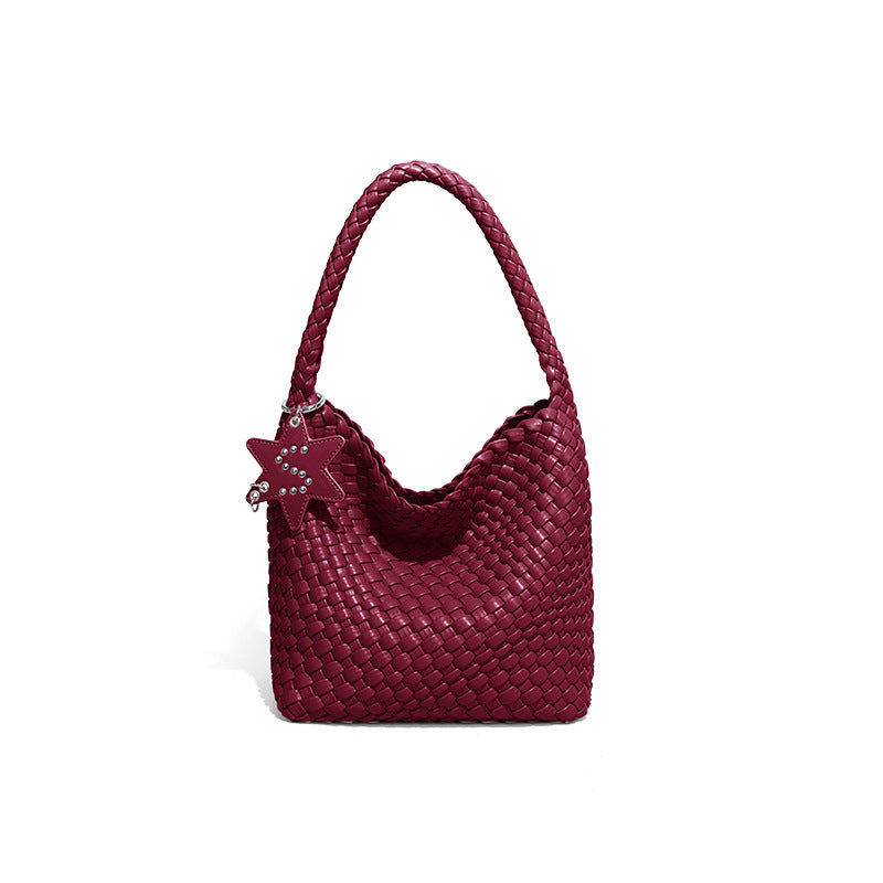 Woven leather shoulder bag with star charm - Wavri