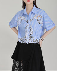 Short-sleeved shirt with lace hem - Cerna