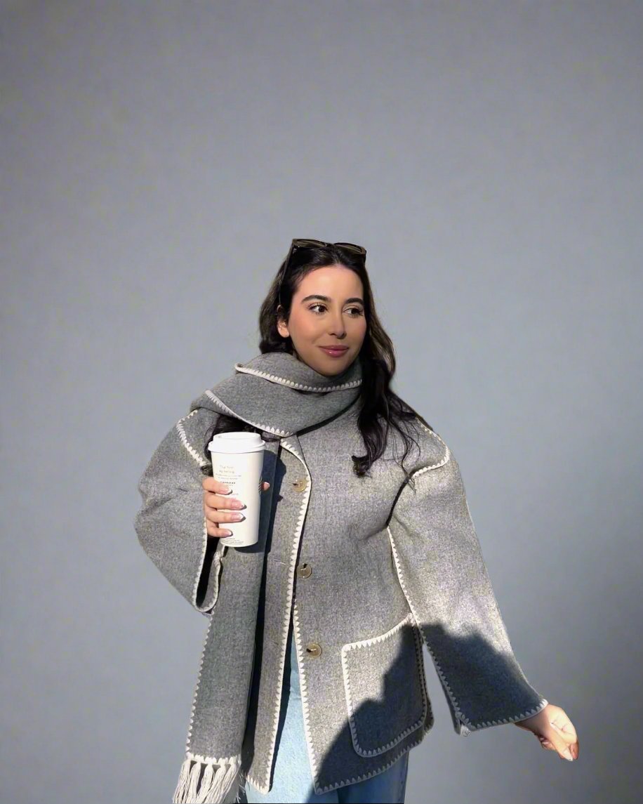 fringed cape jacket with contrast trim – Teghan