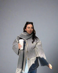 fringed cape jacket with contrast trim – Teghan