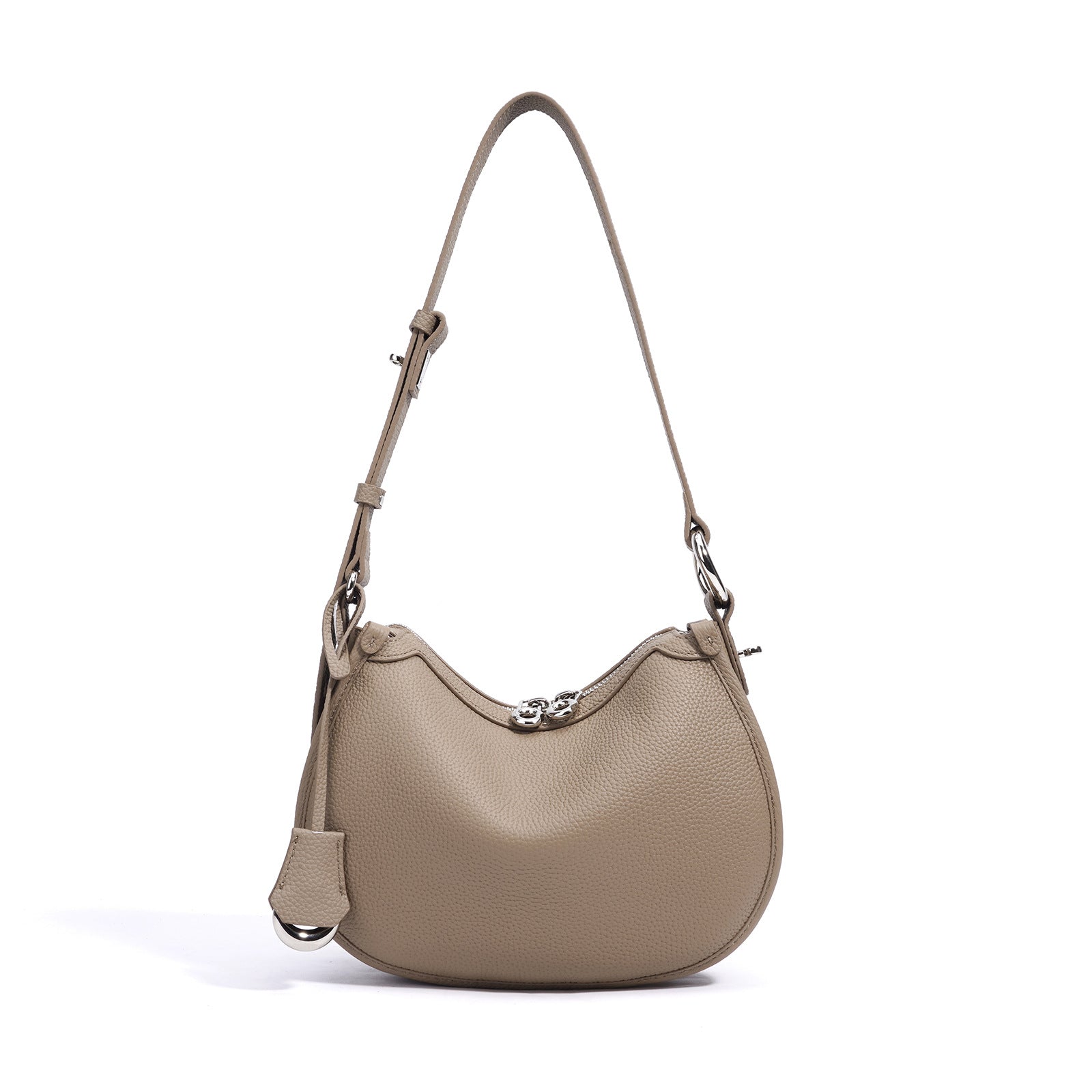 textured leather crescent bag with top handle - LAYLONA