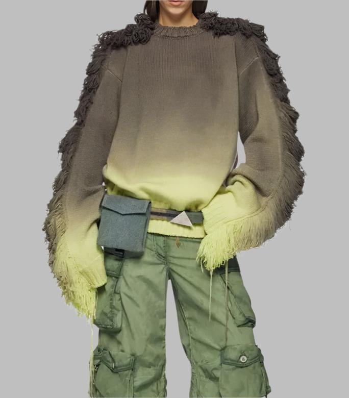 ombré fringe-trim sweater with textured shoulders - Famidah