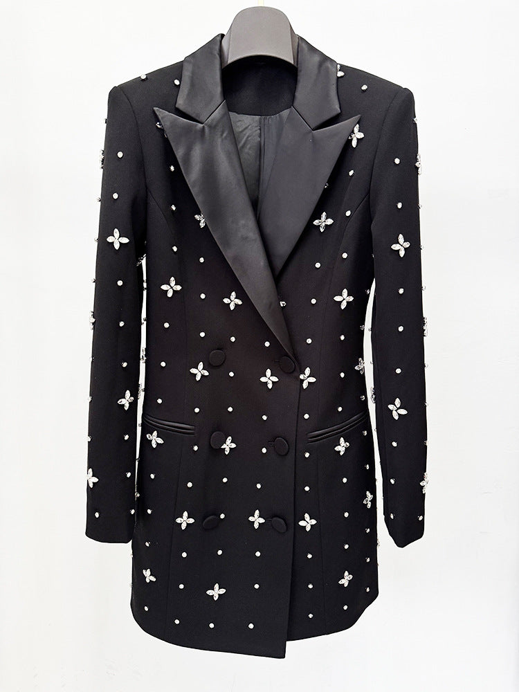 Embellished blazer mini dress with satin lapels – STEERLA