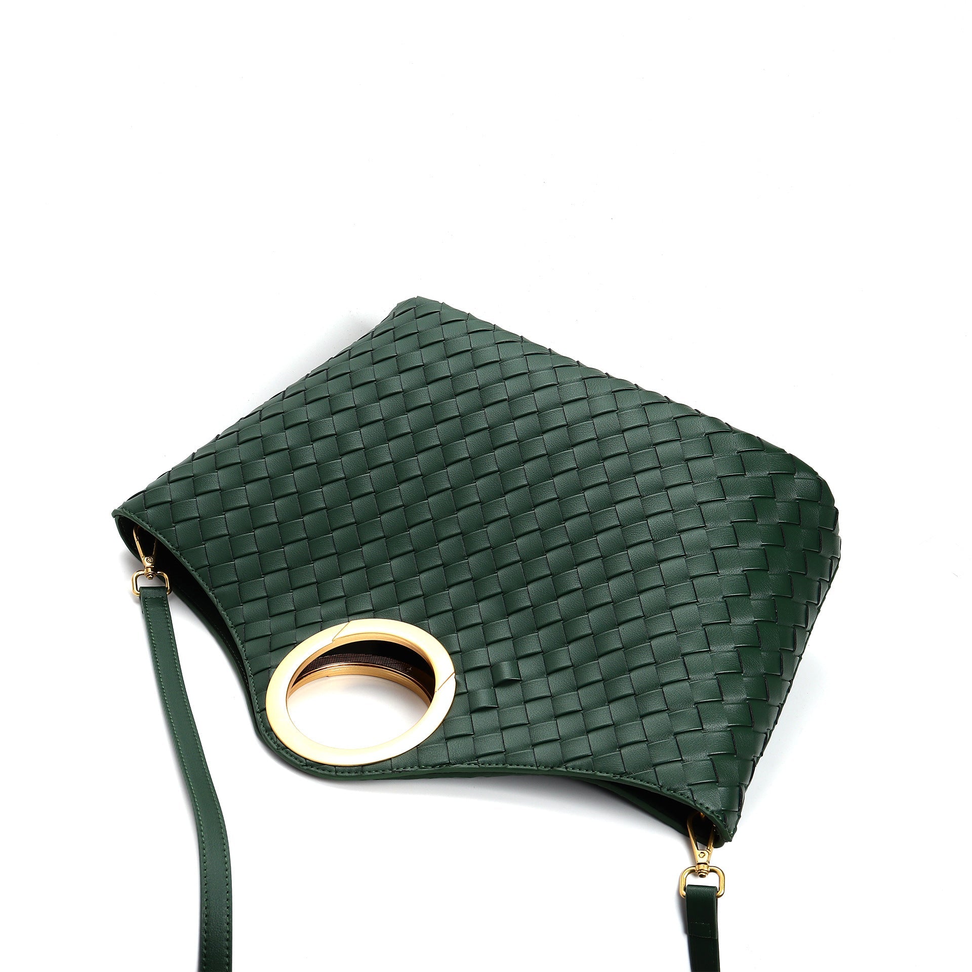 woven leather tote with circular metal handle - ARYAX
