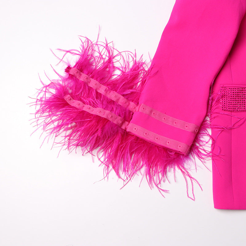 feather-cuff blazer with crystal lapels - Farwswe