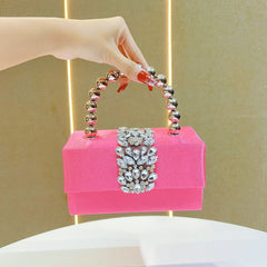 Rhinestone embellished box clutch with spherical handle - Entidu