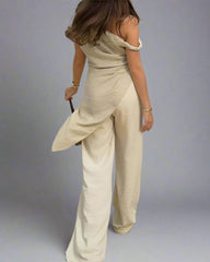 one-shoulder draped asymmetrical top - IVORYAN