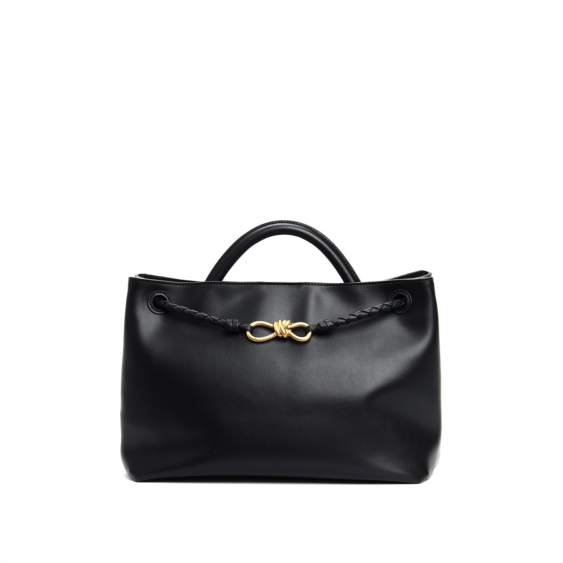 tote bag with braided rope handle and gold knot detail – NASRU