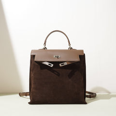 structured suede backpack with leather flap – SIENA