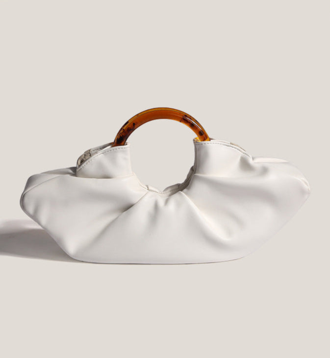 ruched clutch with tortoiseshell ring handle – VERA