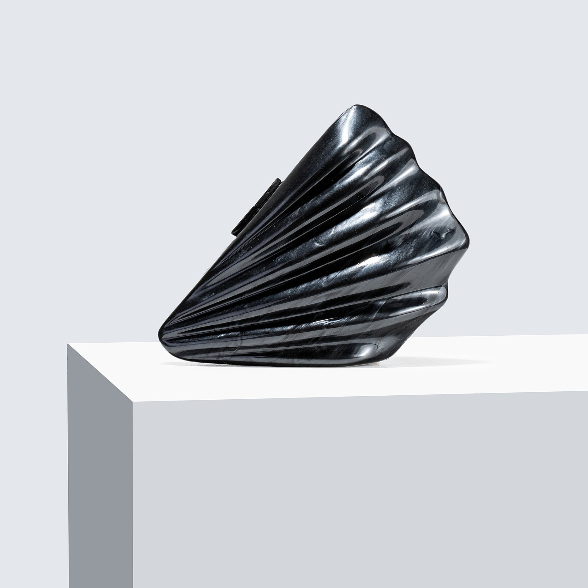 Metallic pleated box clutch with cat handle - Libby