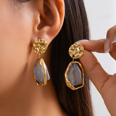 rectangular drop earrings with molten gold and pearl enamel – LUNEA